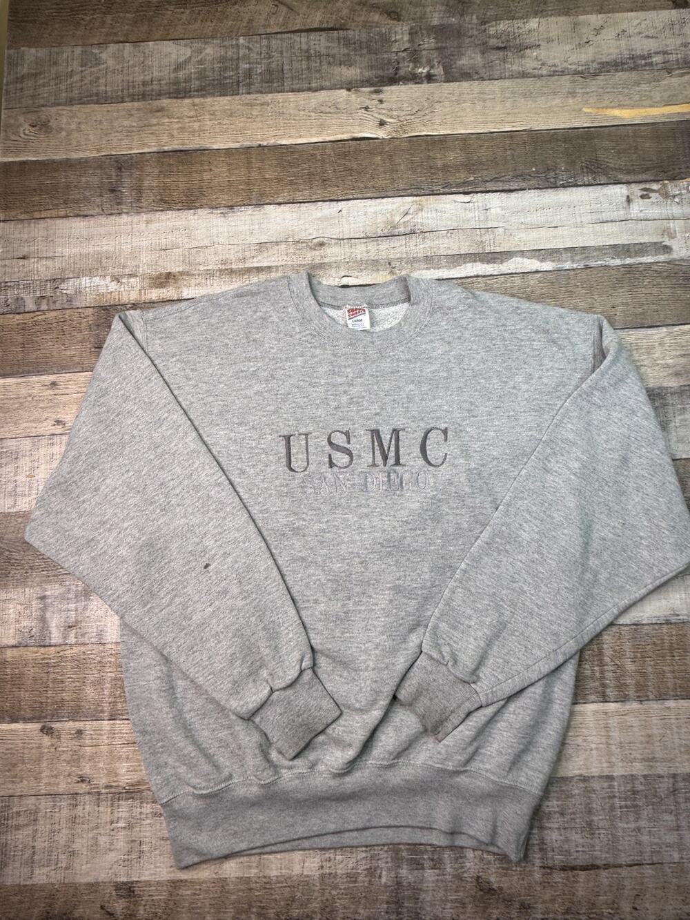 Vintage 90s USMC San Diego Mens M/L Gray Soffe Marine Corps Crewneck Sweatshirt